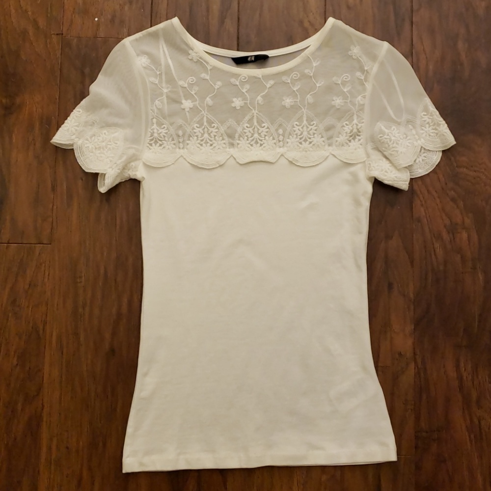Lace H&M white top tee shirt